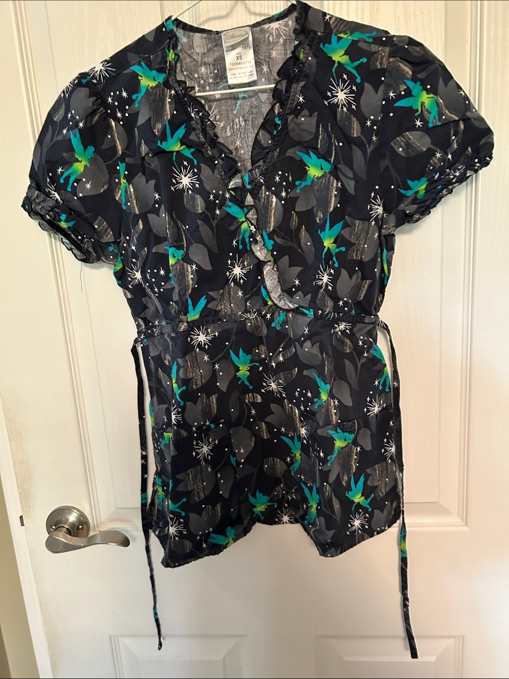 Disney Black Wrap Scrub top with Tinkerbell